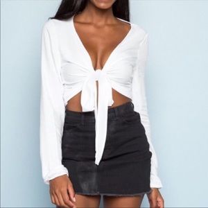 brandy melville white tie up blouse